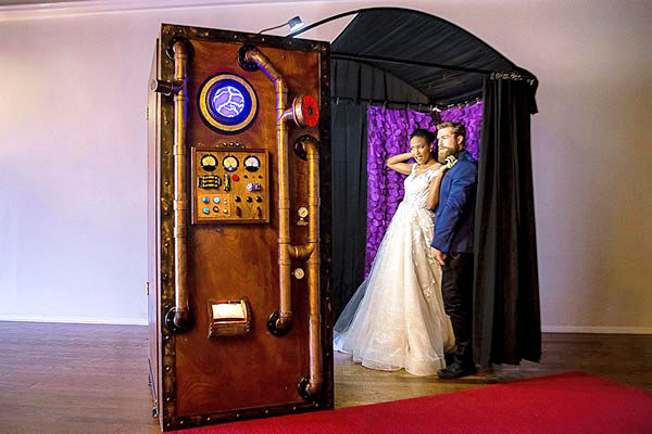 Rustic steampunk rustic wedding photo booth rental in Kansas City.